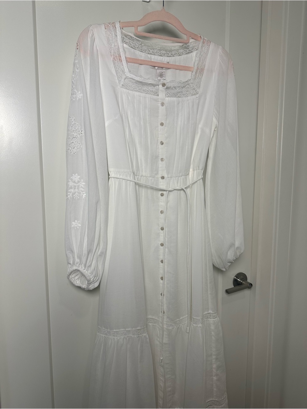 Caroline Constas White Lace-Trim Button Front Flowy Maxi Dress Size XS
